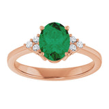 14K Gold Oval Lab-Grown Emerald & Lab-Grown Diamond Accented Ring – 6-8mm Stones - Rose Gold - view 3
