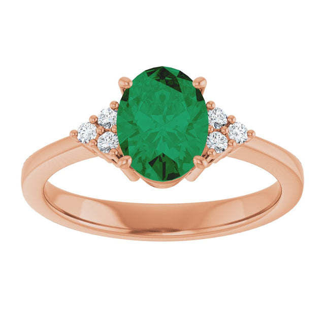 14K Gold Oval Lab-Grown Emerald & Lab-Grown Diamond Accented Ring – 6-8mm Stones - Rose Gold - view 3