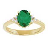 10K Gold Oval Lab-Grown Emerald & Lab-Grown Diamond Accented Ring – 6x4mm - Yellow Gold - view 3