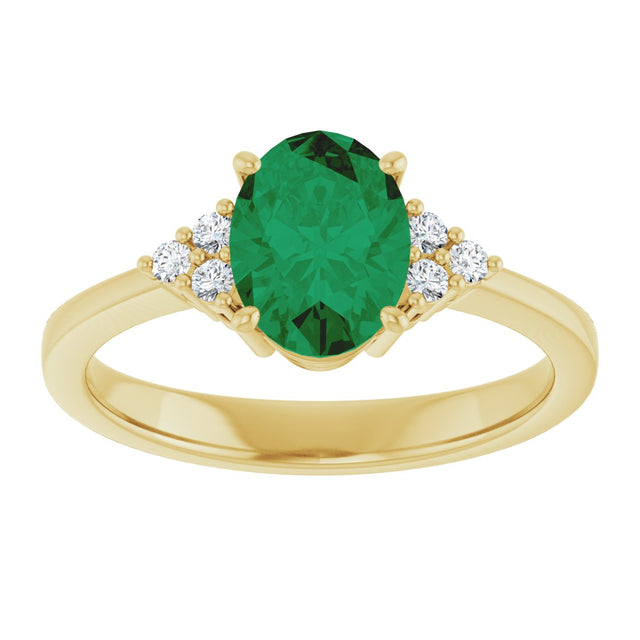 10K Gold Oval Lab-Grown Emerald & Lab-Grown Diamond Accented Ring – 6x4mm - Yellow Gold - view 3