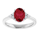 10K Gold Oval Lab-Grown Ruby & Lab-Grown Diamond Accented Ring – 6x4mm - White Gold - view 3