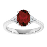 10K Gold Oval Natural Mozambique Garnet & Lab-Grown Diamond Accented Ring – 6x4mm - White Gold - view 3