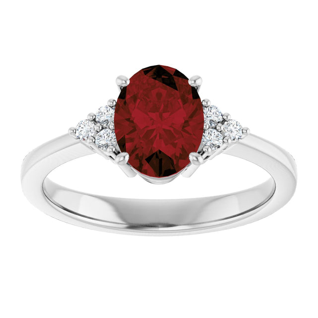 10K Gold Oval Natural Mozambique Garnet & Lab-Grown Diamond Accented Ring – 6x4mm - White Gold - view 3
