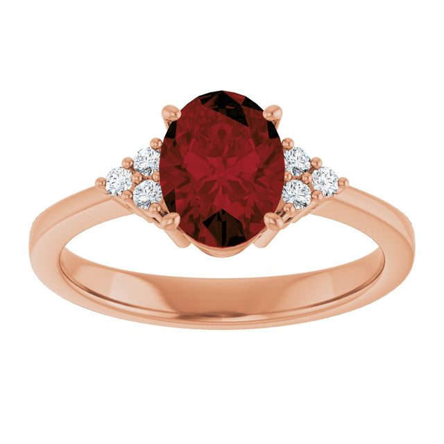14K Gold Oval Natural Mozambique Garnet & Lab-Grown Diamond Accented Ring – 6x4mm - Rose Gold - view 3