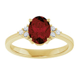 10K Gold Oval Natural Mozambique Garnet & Lab-Grown Diamond Accented Ring – 6x4mm - Yellow Gold - view 3