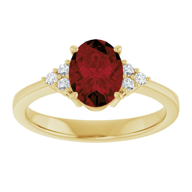 10K Gold Oval Natural Mozambique Garnet & Lab-Grown Diamond Accented Ring – 6x4mm - Yellow Gold - view 3