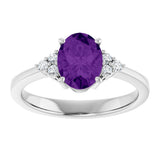 10K Gold Oval Natural Amethyst & Lab-Grown Diamond Accented Ring – 6x4mm - White Gold - view 3