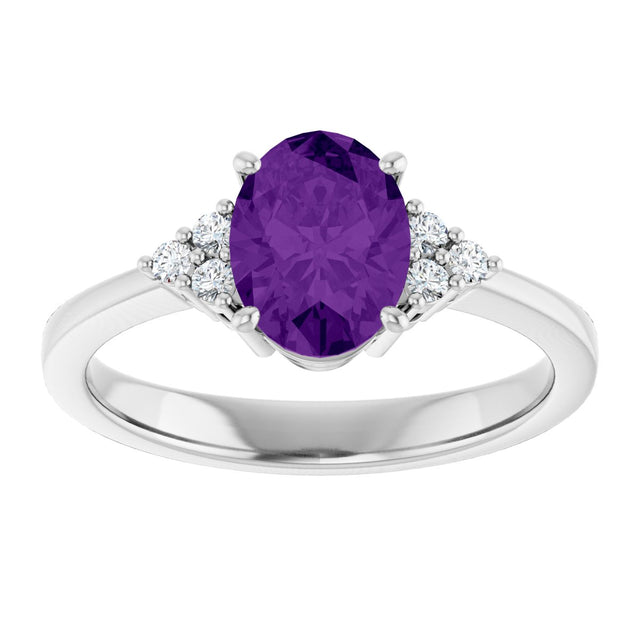 10K Gold Oval Natural Amethyst & Lab-Grown Diamond Accented Ring – 6x4mm - White Gold - view 3