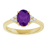 10K Gold Oval Natural Amethyst & Lab-Grown Diamond Accented Ring – 6x4mm - Yellow Gold - view 3