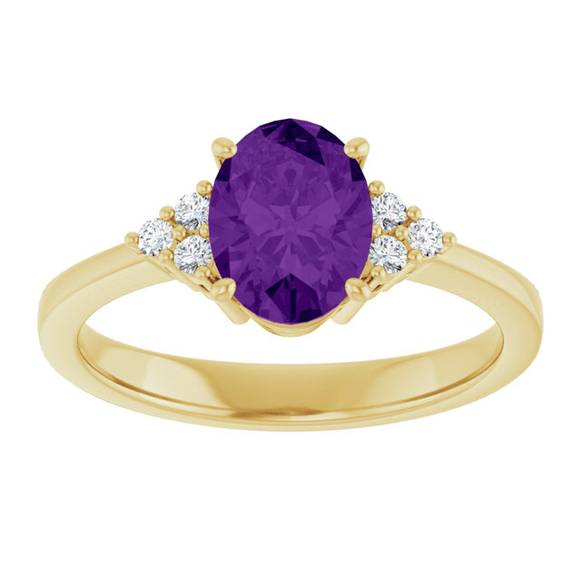 10K Gold Oval Natural Amethyst & Lab-Grown Diamond Accented Ring – 6x4mm - Yellow Gold - view 3