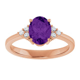 14K Gold Oval Natural Amethyst & Lab-Grown Diamond Accented Ring – 6x4mm - Rose Gold - view 3