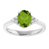 10K Gold Oval Natural Peridot & Lab-Grown Diamond Accented Ring – 6x4mm - White Gold - view 3