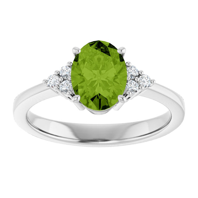 10K Gold Oval Natural Peridot & Lab-Grown Diamond Accented Ring – 6x4mm - White Gold - view 3