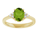 10K Gold Oval Natural Peridot & Lab-Grown Diamond Accented Ring – 6x4mm - Yellow Gold - view 3