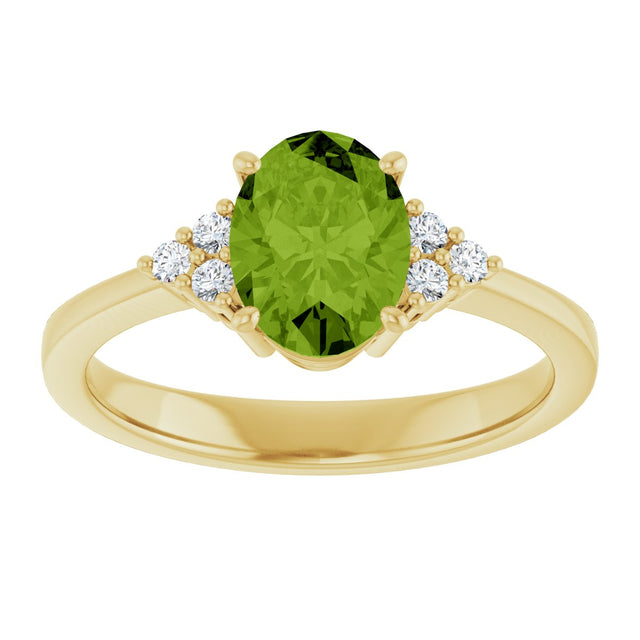 10K Gold Oval Natural Peridot & Lab-Grown Diamond Accented Ring – 6x4mm - Yellow Gold - view 3