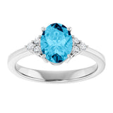 10K Gold Emerald Natural Aquqmarine and Lab-Grown Diamond Accented Ring - White Gold - view 3