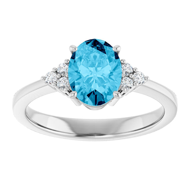 10K Gold Emerald Natural Aquqmarine and Lab-Grown Diamond Accented Ring - White Gold - view 3