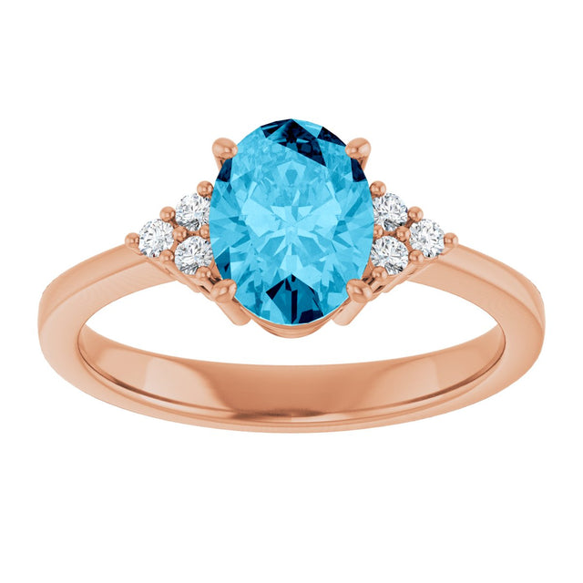 14K Gold Emerald Natural Aquqmarine and Lab-Grown Diamond Accented Ring - Rose Gold - view 3