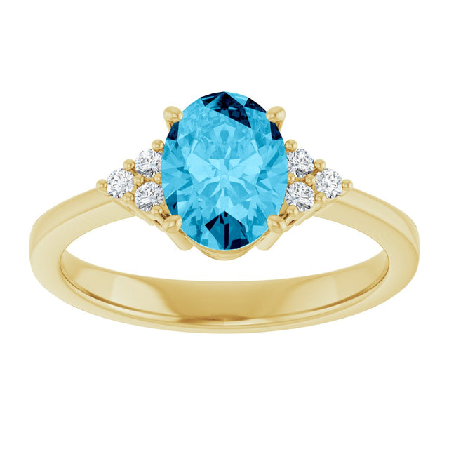 10K Gold Emerald Natural Aquqmarine and Lab-Grown Diamond Accented Ring - Yellow Gold - view 3
