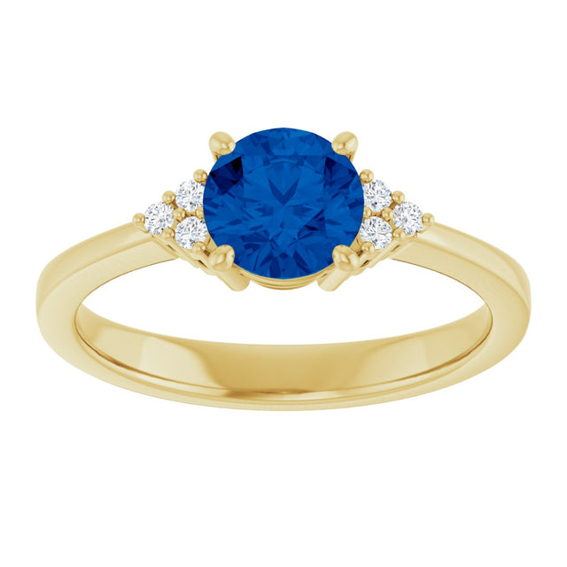 10K Gold Oval Lab-Grown Blue Sapphire & Lab-Grown Diamond Accented Ring – 6x4mm - Yellow Gold - view 3