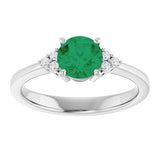 10K Gold Oval Lab-Grown Emerald & Lab-Grown Diamond Accented Ring – 6x4mm - White Gold - view 3