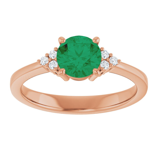 14K Gold Oval Lab-Grown Emerald & Lab-Grown Diamond Accented Ring – 6-8mm Stones - Rose Gold - view 3