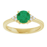 10K Gold Oval Lab-Grown Emerald & Lab-Grown Diamond Accented Ring – 6x4mm - Yellow Gold - view 3