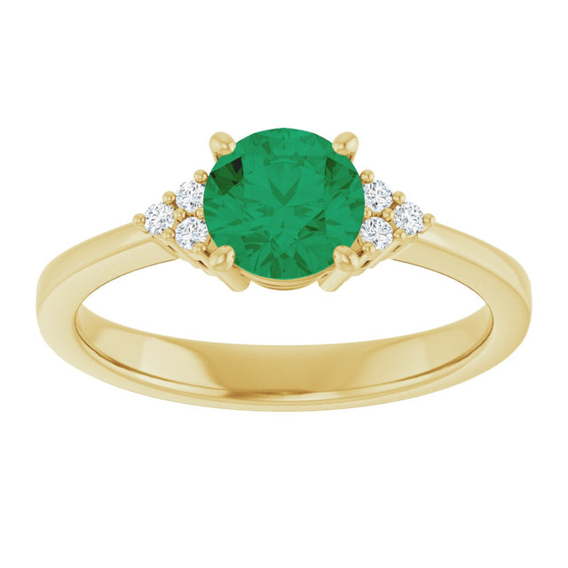 10K Gold Oval Lab-Grown Emerald & Lab-Grown Diamond Accented Ring – 6x4mm - Yellow Gold - view 3