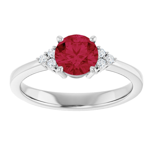 10K Gold Oval Lab-Grown Ruby & Lab-Grown Diamond Accented Ring – 6x4mm - White Gold - view 3