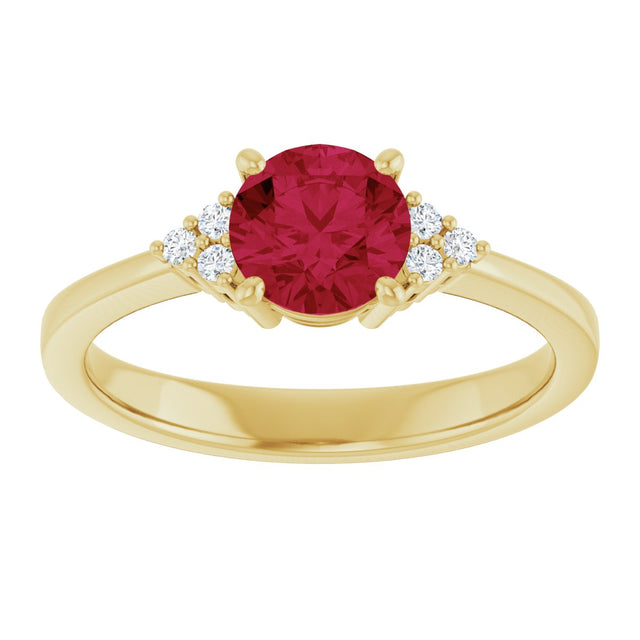 10K Gold Oval Lab-Grown Ruby & Lab-Grown Diamond Accented Ring – 6x4mm - Yellow Gold - view 3