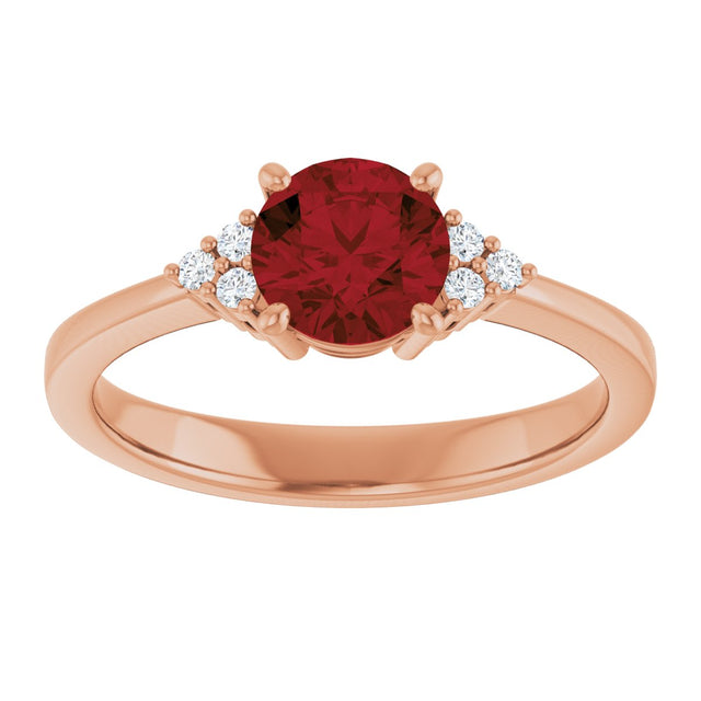 14K Gold Oval Natural Mozambique Garnet & Lab-Grown Diamond Accented Ring – 6x4mm - Rose Gold - view 3