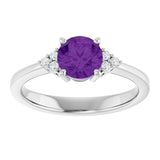 10K Gold Oval Natural Amethyst & Lab-Grown Diamond Accented Ring – 6x4mm - White Gold - view 3