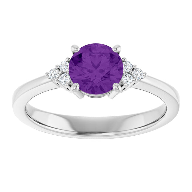10K Gold Oval Natural Amethyst & Lab-Grown Diamond Accented Ring – 6x4mm - White Gold - view 3