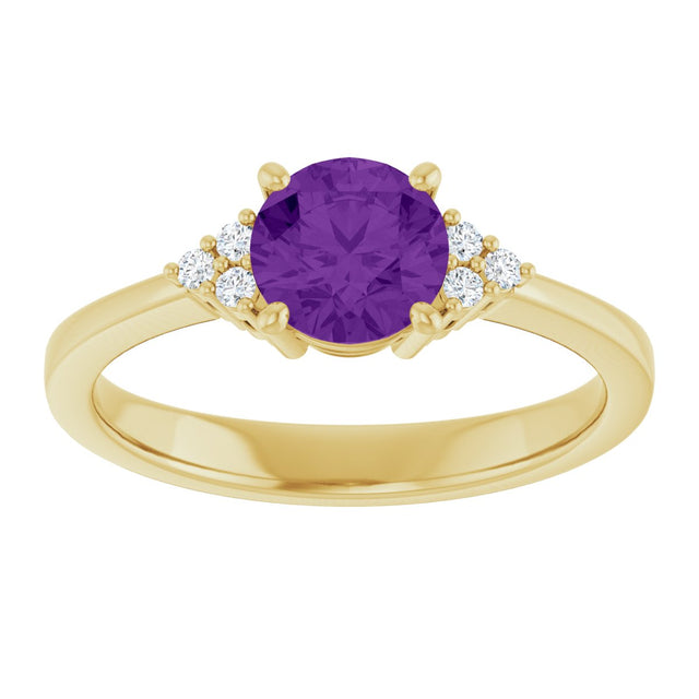10K Gold Oval Natural Amethyst & Lab-Grown Diamond Accented Ring – 6x4mm - Yellow Gold - view 3