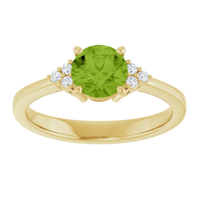 10K Gold Oval Natural Peridot & Lab-Grown Diamond Accented Ring – 6x4mm - Yellow Gold - view 3