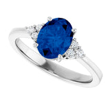 10K Gold Oval Lab-Grown Blue Sapphire & Lab-Grown Diamond Accented Ring – 6x4mm - White Gold - view 5