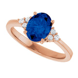 14K Gold Oval Lab-Grown Blue Sapphire & Lab-Grown Diamond Accented Ring – 6-8mm Stones - Rose Gold - view 5