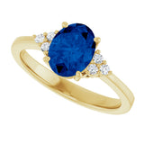 10K Gold Oval Lab-Grown Blue Sapphire & Lab-Grown Diamond Accented Ring – 6x4mm - Yellow Gold - view 5