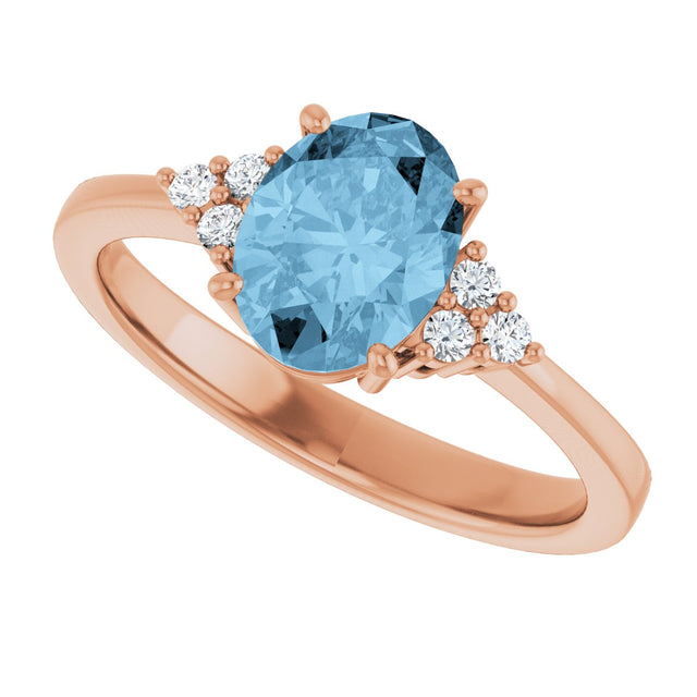14K Gold Oval Natural Sky Blue Topaz & Lab-Grown Diamond Accented Ring – 6x4mm - Rose Gold - view 5