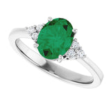 10K Gold Oval Lab-Grown Emerald & Lab-Grown Diamond Accented Ring – 6x4mm - White Gold - view 5