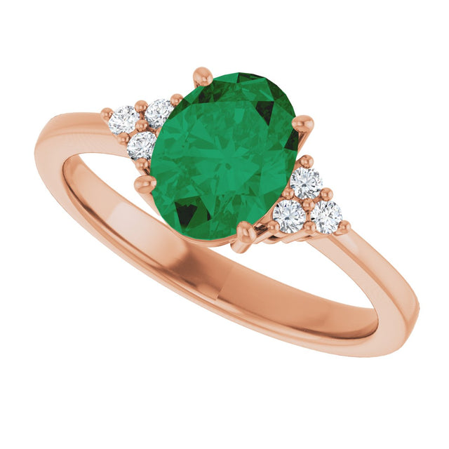14K Gold Oval Lab-Grown Emerald & Lab-Grown Diamond Accented Ring – 6-8mm Stones - Rose Gold - view 5