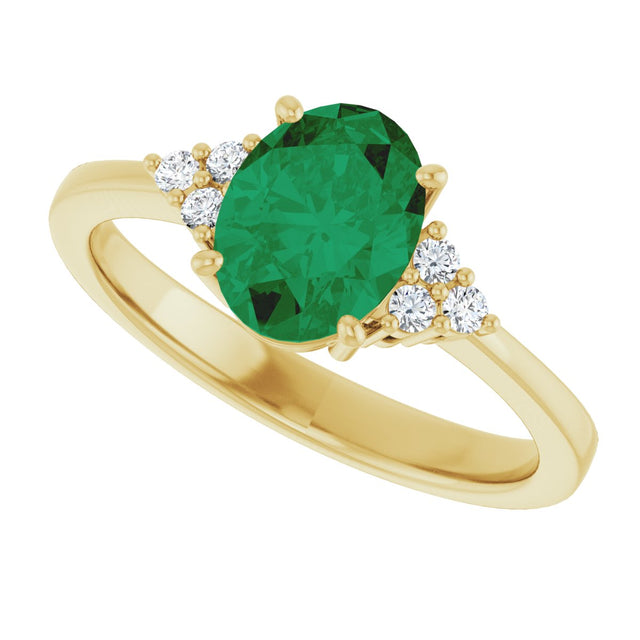 10K Gold Oval Lab-Grown Emerald & Lab-Grown Diamond Accented Ring – 6x4mm - Yellow Gold - view 5
