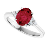 10K Gold Oval Lab-Grown Ruby & Lab-Grown Diamond Accented Ring – 6x4mm - White Gold - view 5