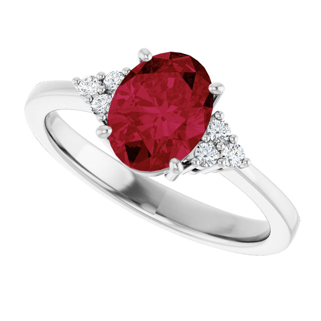 10K Gold Oval Lab-Grown Ruby & Lab-Grown Diamond Accented Ring – 6x4mm - White Gold - view 5