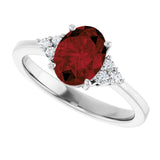 10K Gold Oval Natural Mozambique Garnet & Lab-Grown Diamond Accented Ring – 6x4mm - White Gold - view 5