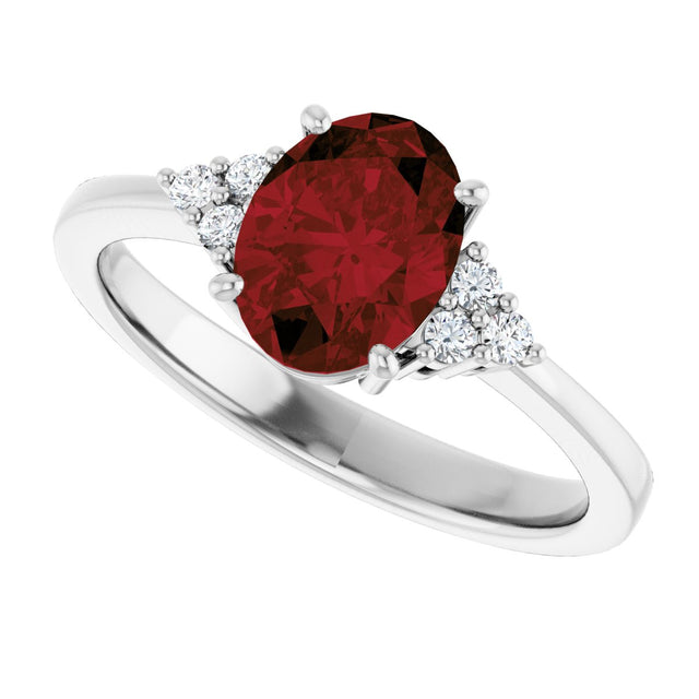 10K Gold Oval Natural Mozambique Garnet & Lab-Grown Diamond Accented Ring – 6x4mm - White Gold - view 5