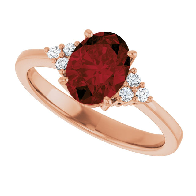14K Gold Oval Natural Mozambique Garnet & Lab-Grown Diamond Accented Ring – 6x4mm - Rose Gold - view 5