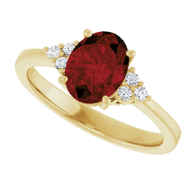 10K Gold Oval Natural Mozambique Garnet & Lab-Grown Diamond Accented Ring – 6x4mm - Yellow Gold - view 5