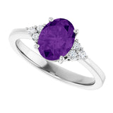 10K Gold Oval Natural Amethyst & Lab-Grown Diamond Accented Ring – 6x4mm - White Gold - view 5