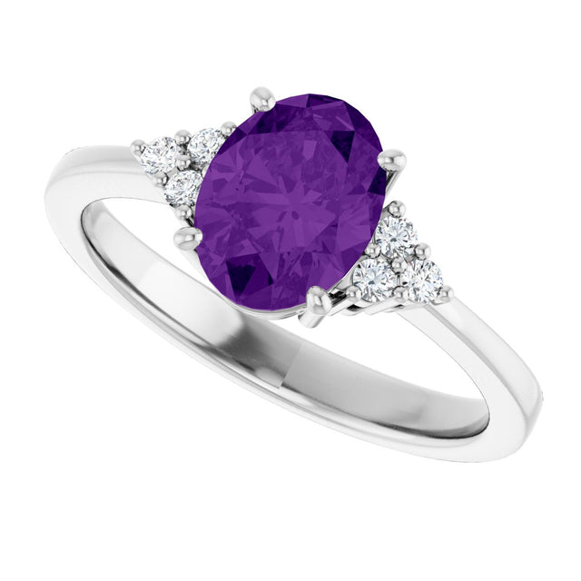 10K Gold Oval Natural Amethyst & Lab-Grown Diamond Accented Ring – 6x4mm - White Gold - view 5